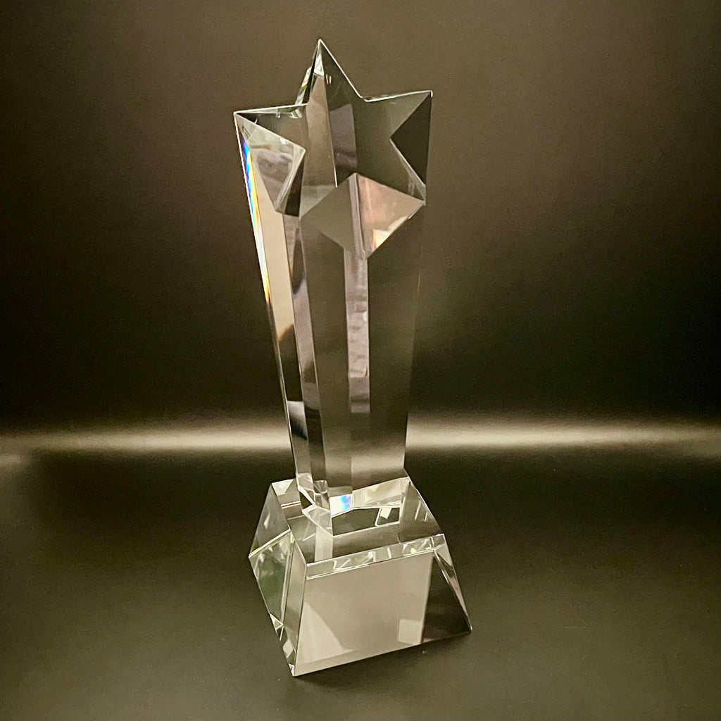 Crystal award on a dark background