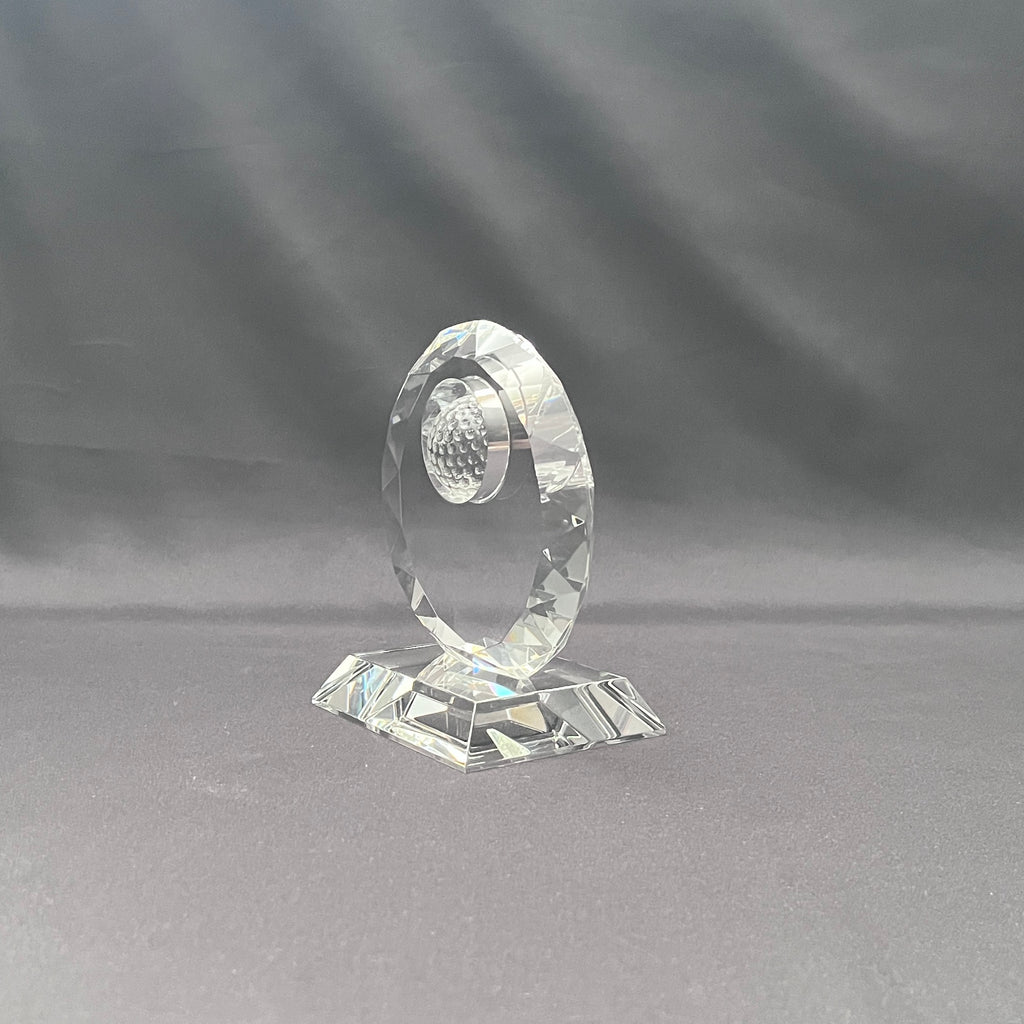 Side view of crystal golf award 