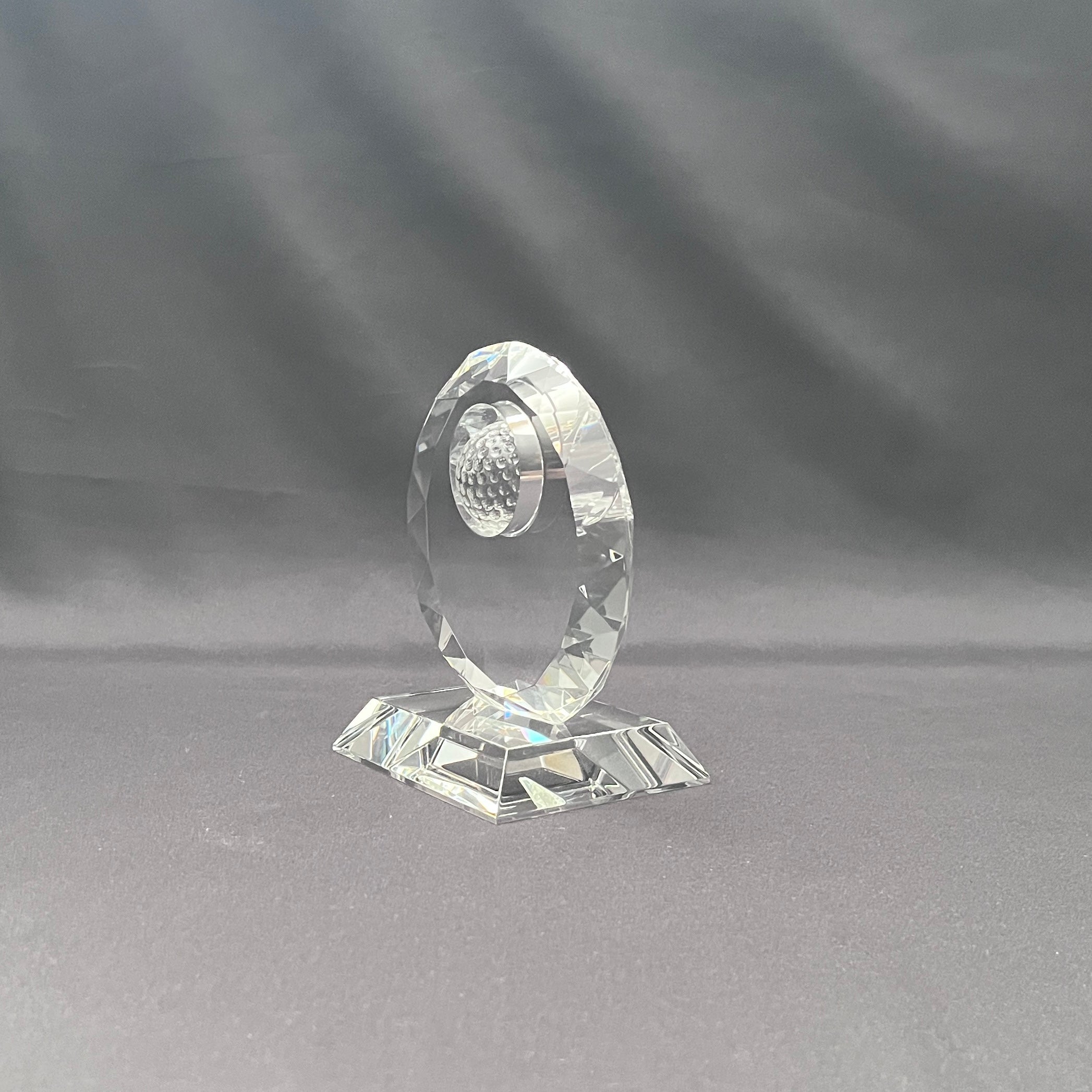 Side view of crystal golf award 