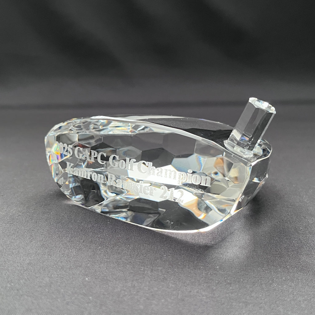 Large crystal golf driver head award for golf tournament 