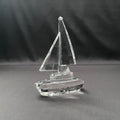 Crystal sailboat figurine. Crystal boat on base, crystal sailboat with engraving