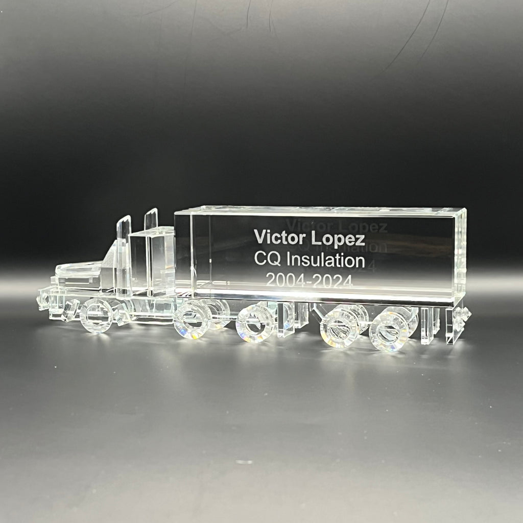 Crystal truck model with engraved texts