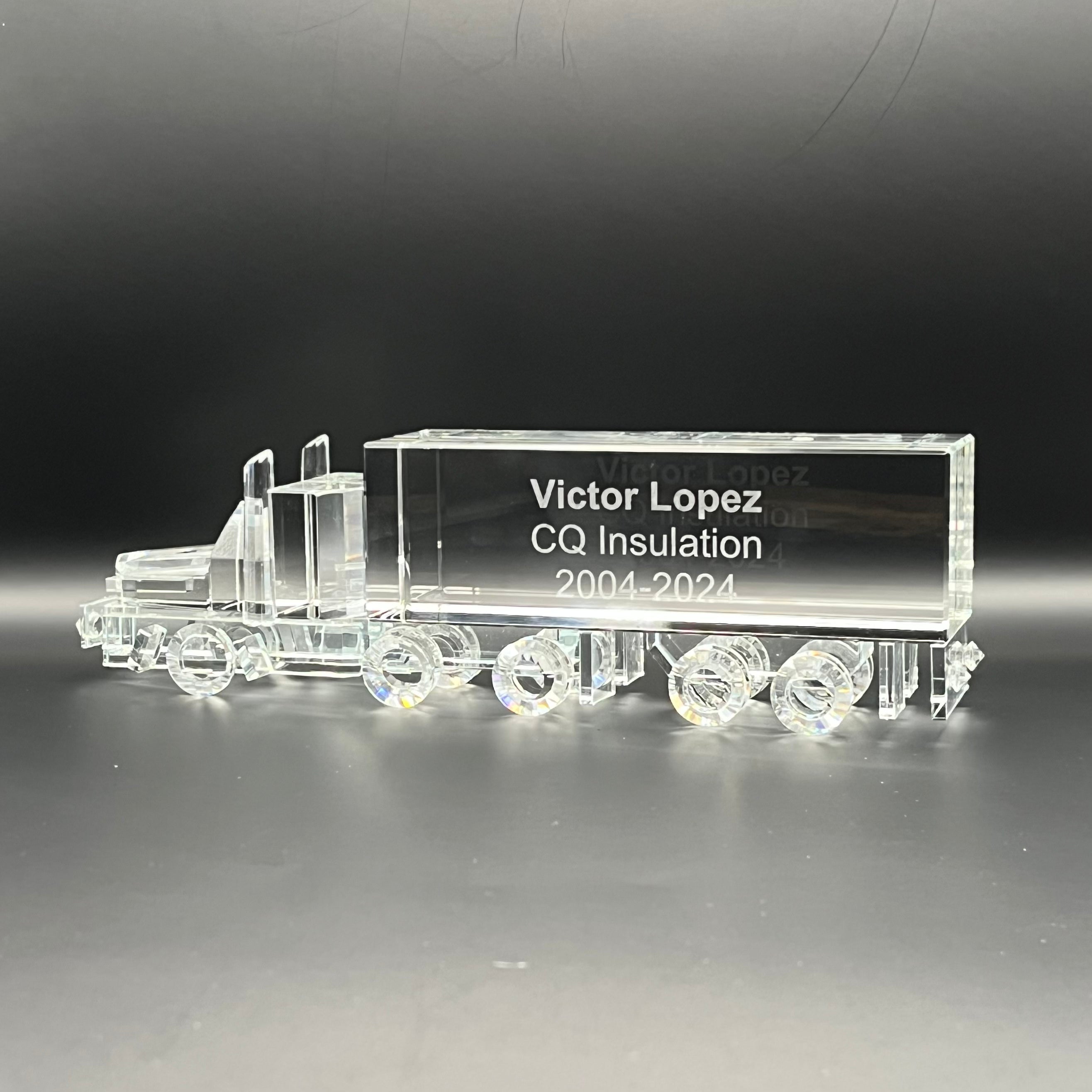 Crystal truck model with engraved texts