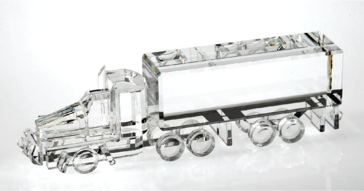 Engraved crystal truck award. award for truck driver, retirement gift. corporate award.