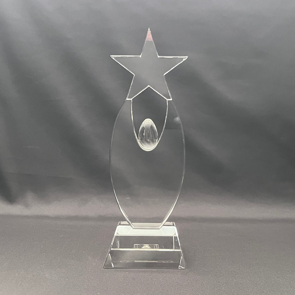 Personalized crystal star award on crystal pedestal 