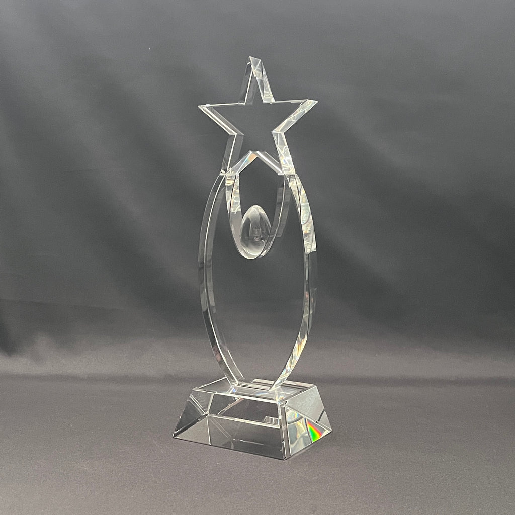Side view of clear crystal star award for recognition 