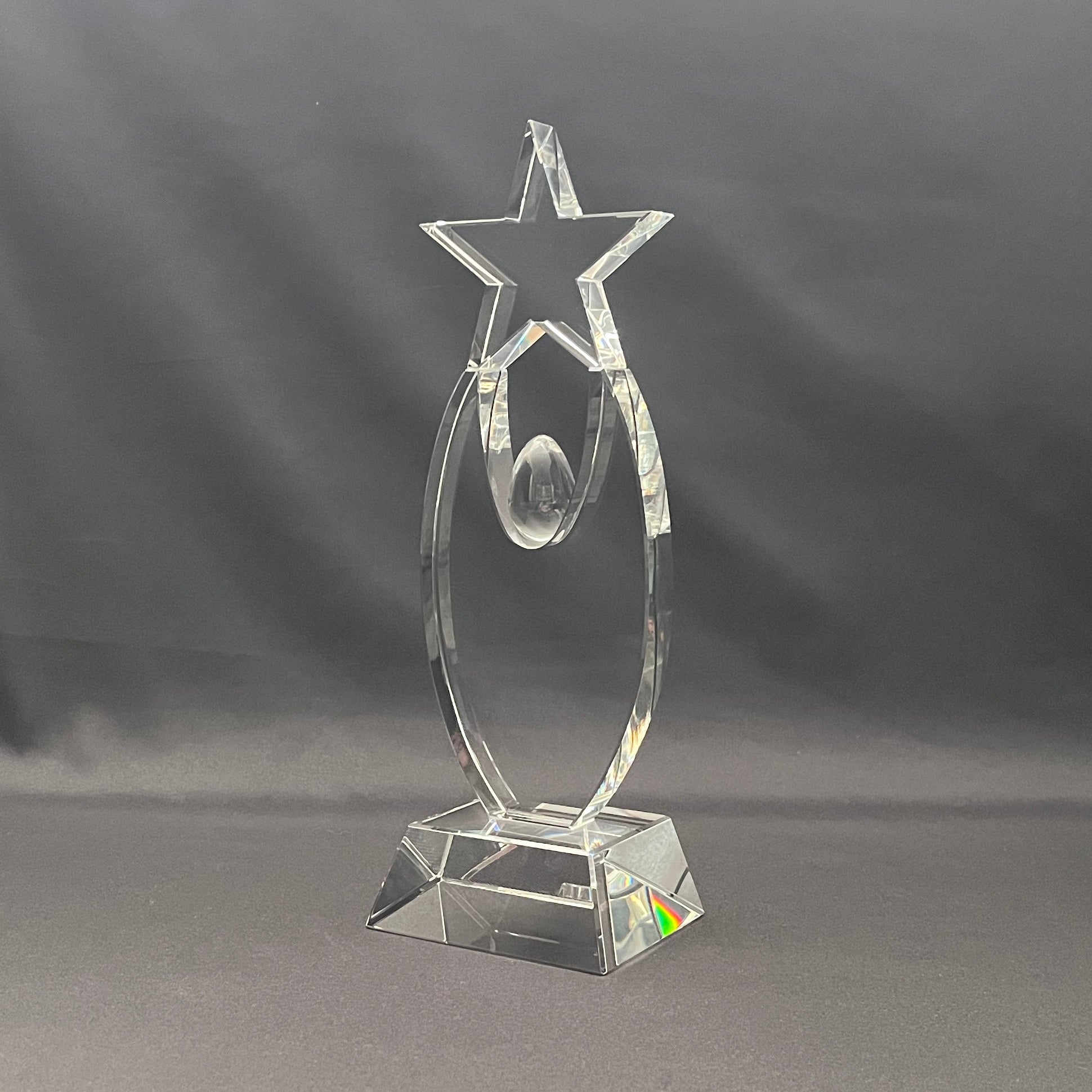 Side view of clear crystal star award for recognition 