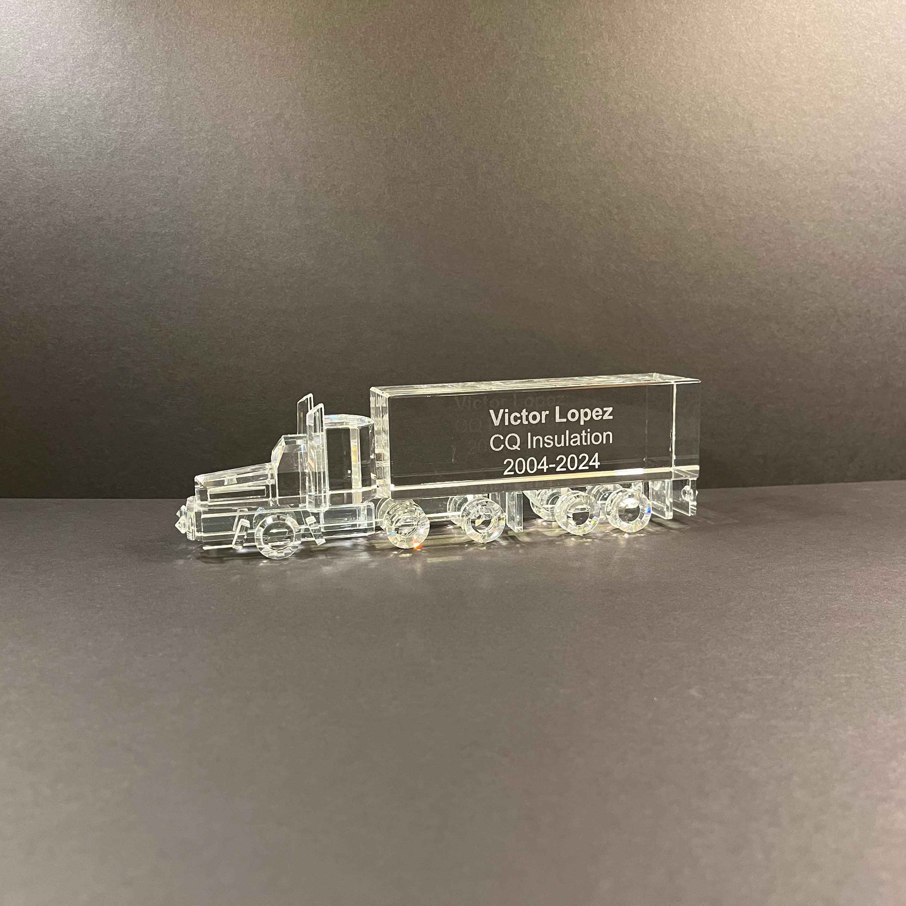 Crystal Semi Truck 18 Wheeler Award with Engraved Base.