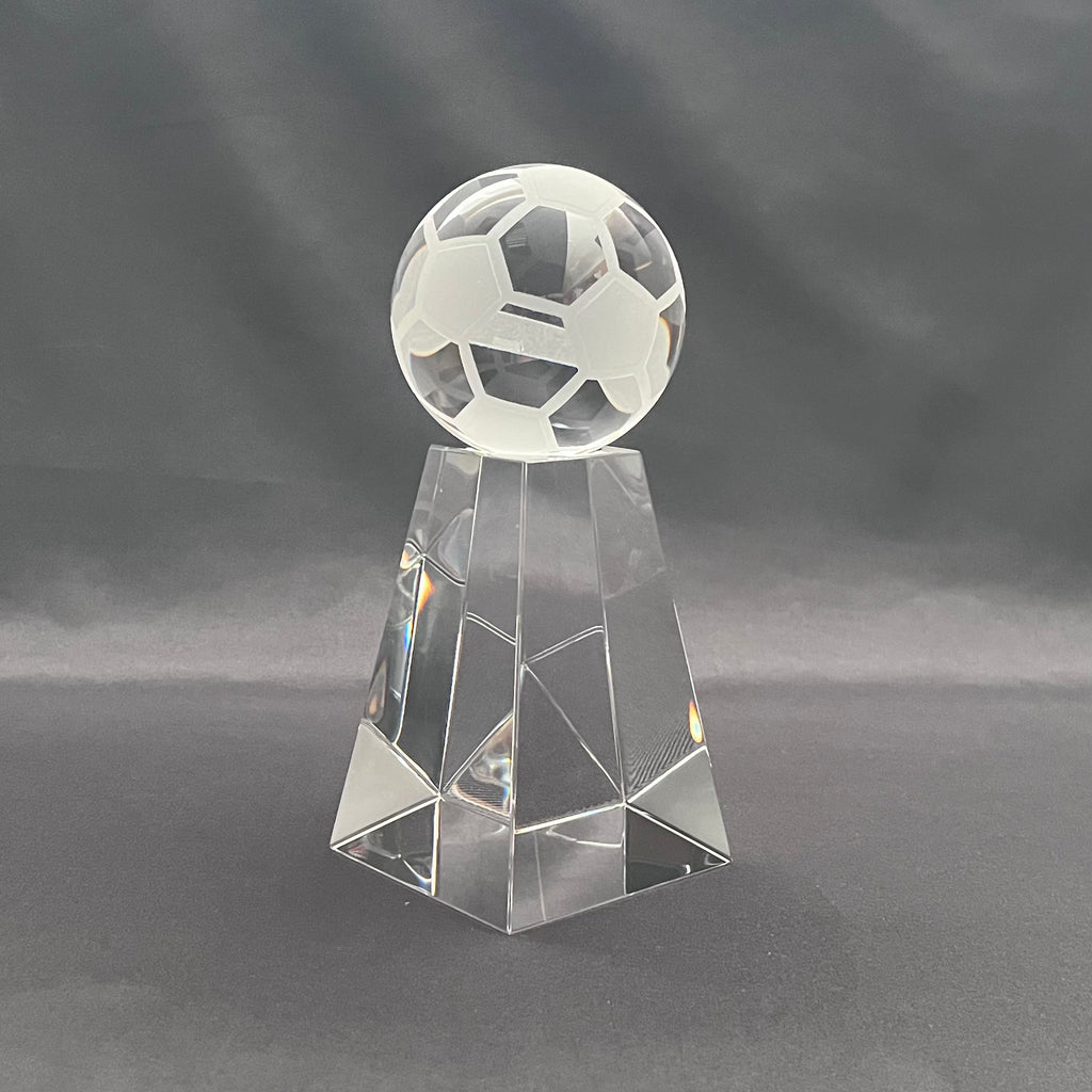 7 1/2"H Crystal Soccer Ball Award – Crystal Football Award with Base – Custom Engraved Sports Gift