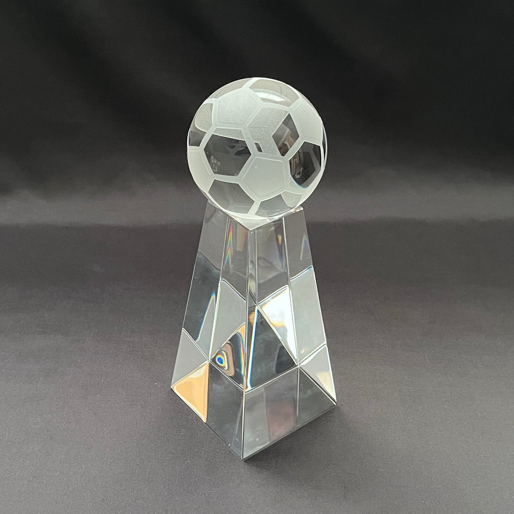 9"H Crystal Soccer Ball Award – Crystal Football Award with Base – Custom Engraved Sports Gift