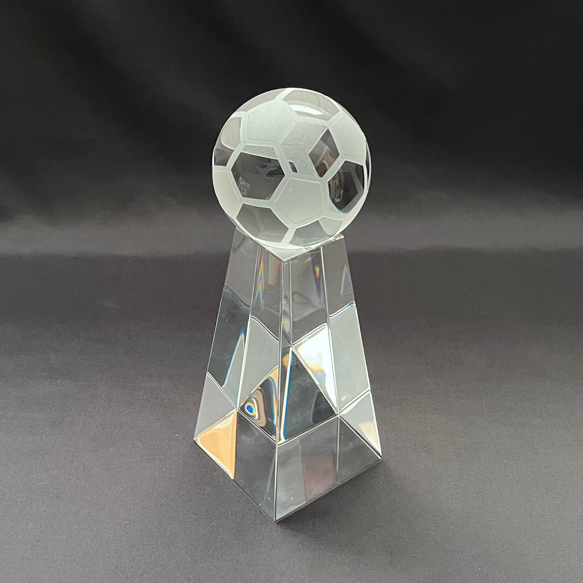 9"H Crystal Soccer Ball Award – Crystal Football Award with Base – Custom Engraved Sports Gift