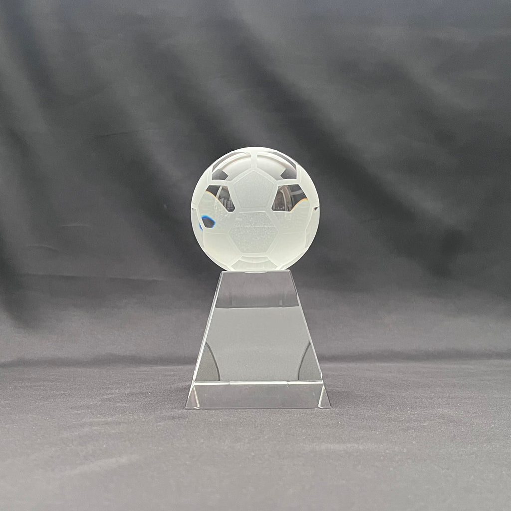 6"H Crystal Soccer Ball Award – Crystal Football Award with Base – Custom Engraved Sports Gift