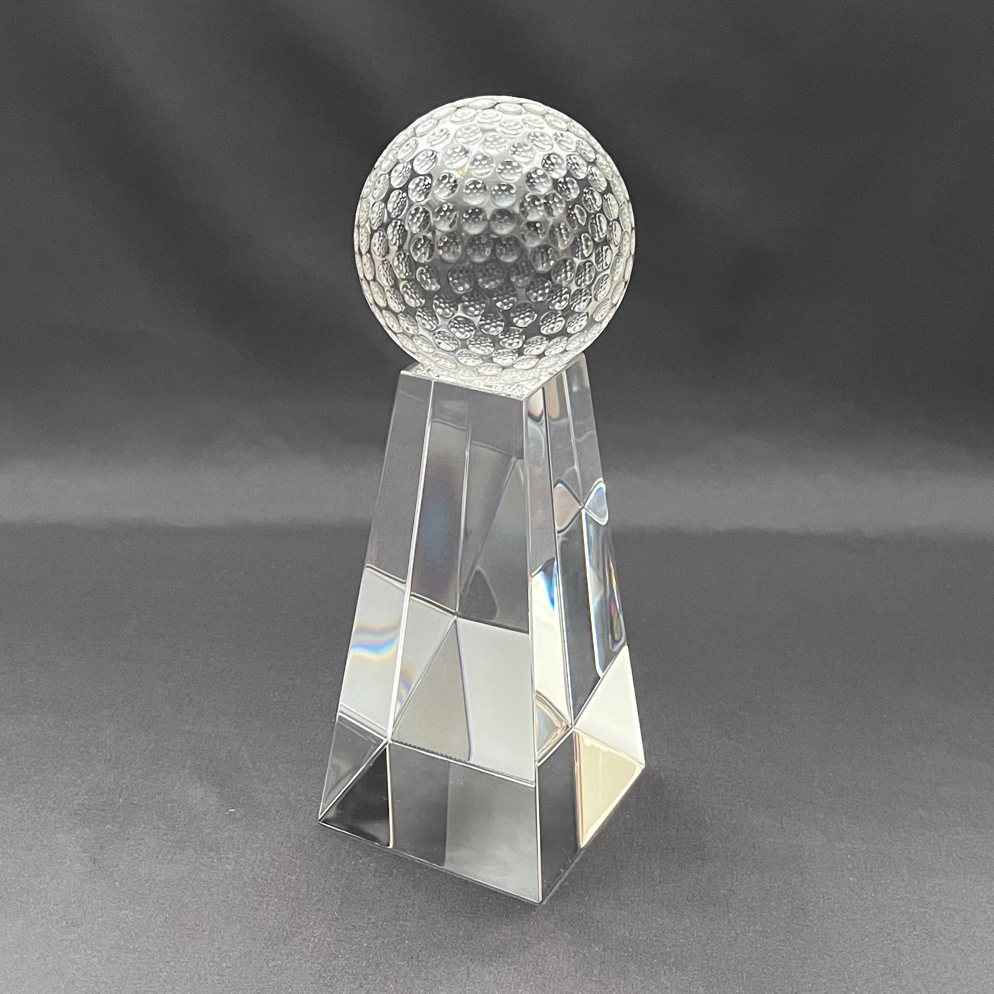 9"H Crystal Golf Tower Award – Crystal Golf Ball with Base – Custom Engraved Sports Recognition Gift