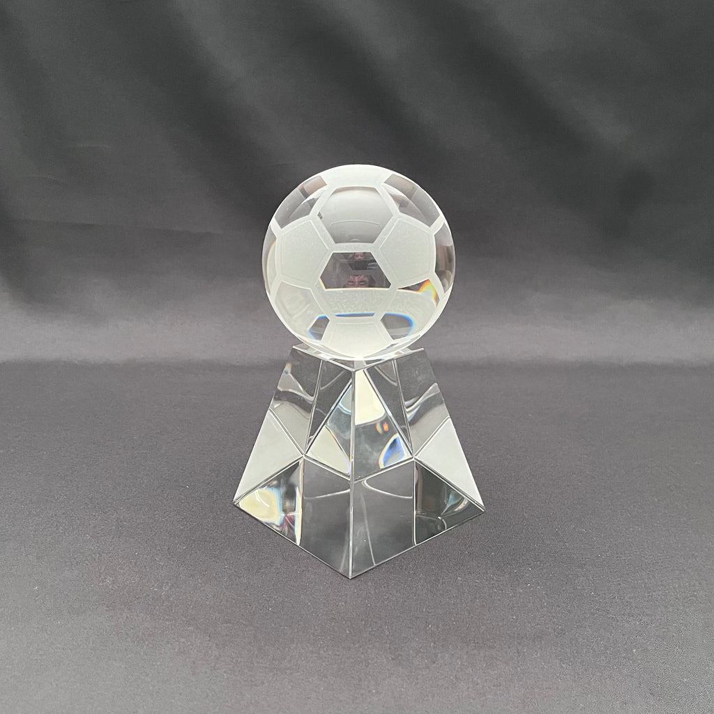 6"H Crystal Soccer Ball Award – Crystal Football Award with Base – Custom Engraved Sports Gift