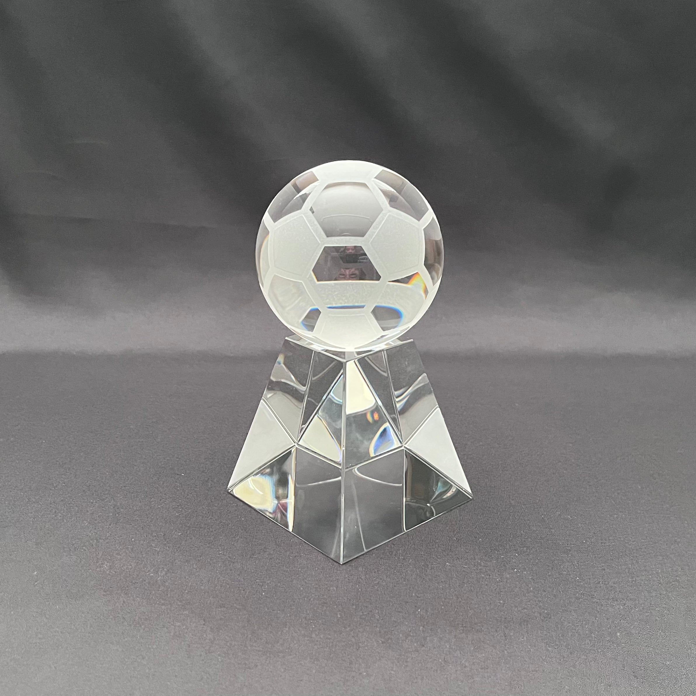 6"H Crystal Soccer Ball Award – Crystal Football Award with Base – Custom Engraved Sports Gift