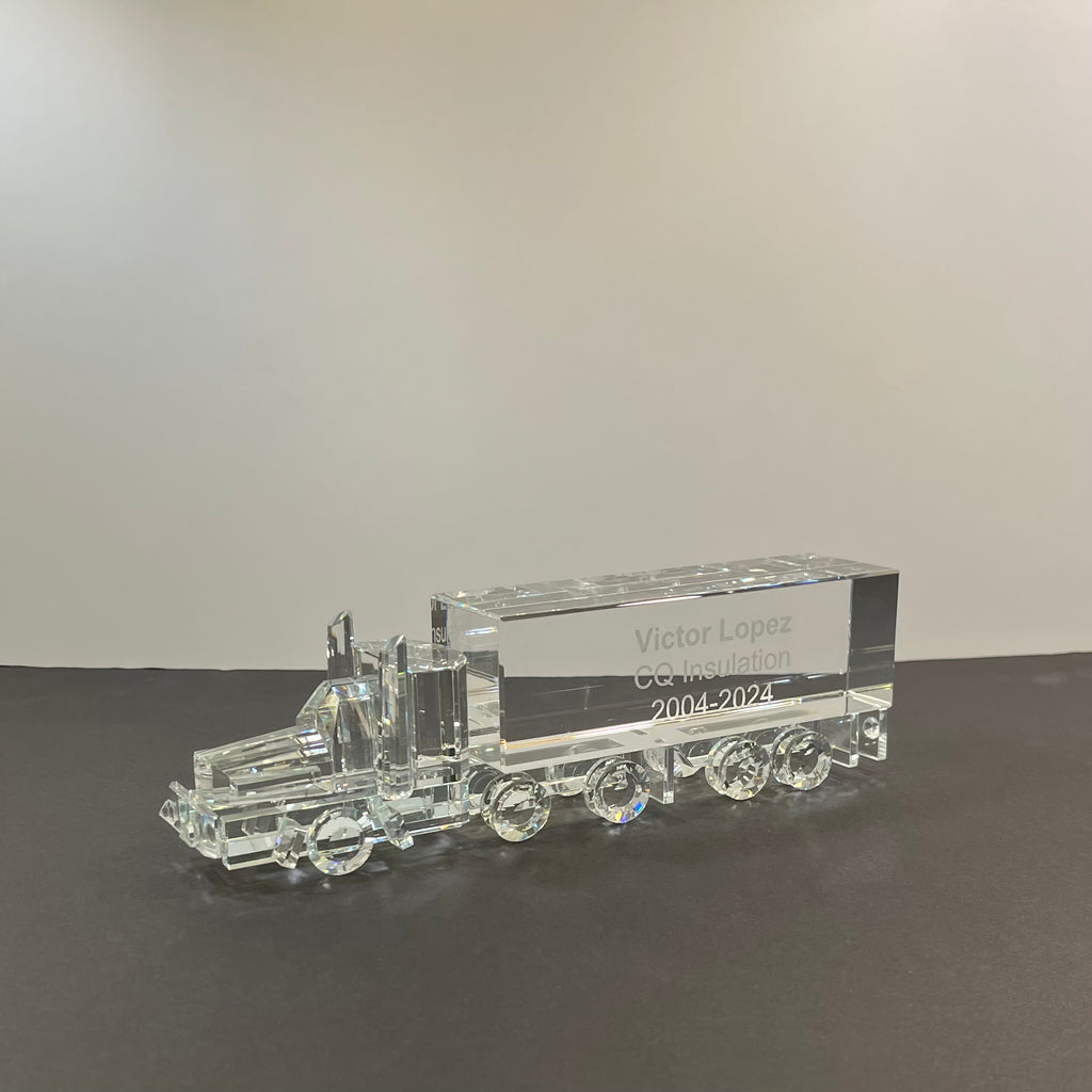 Crystal Semi Truck 18 Wheeler Award with Engraved Base.