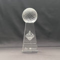 9"H Crystal Golf Tower Award – Crystal Golf Ball with Base – Custom Engraved Sports Recognition Gift