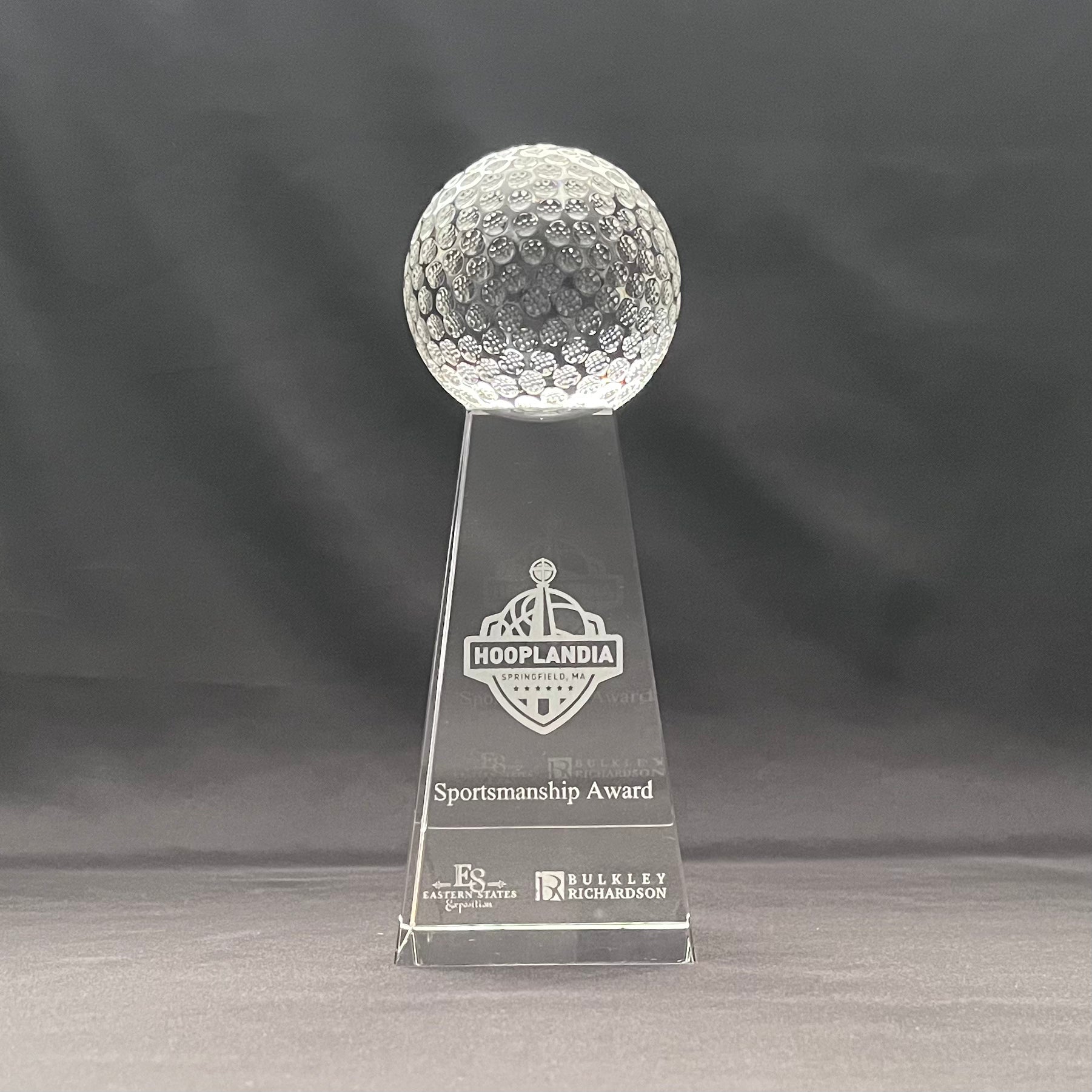 9"H Crystal Golf Tower Award – Crystal Golf Ball with Base – Custom Engraved Sports Recognition Gift