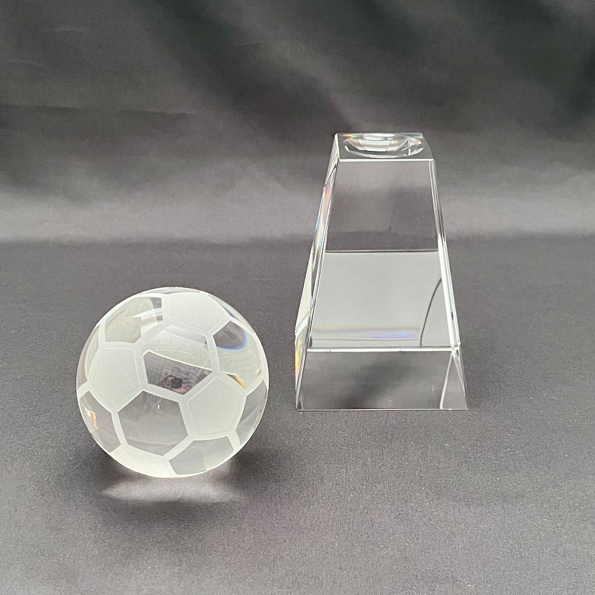 7 1/2"H Crystal Soccer Ball Award – Crystal Football Award with Base – Custom Engraved Sports Gift