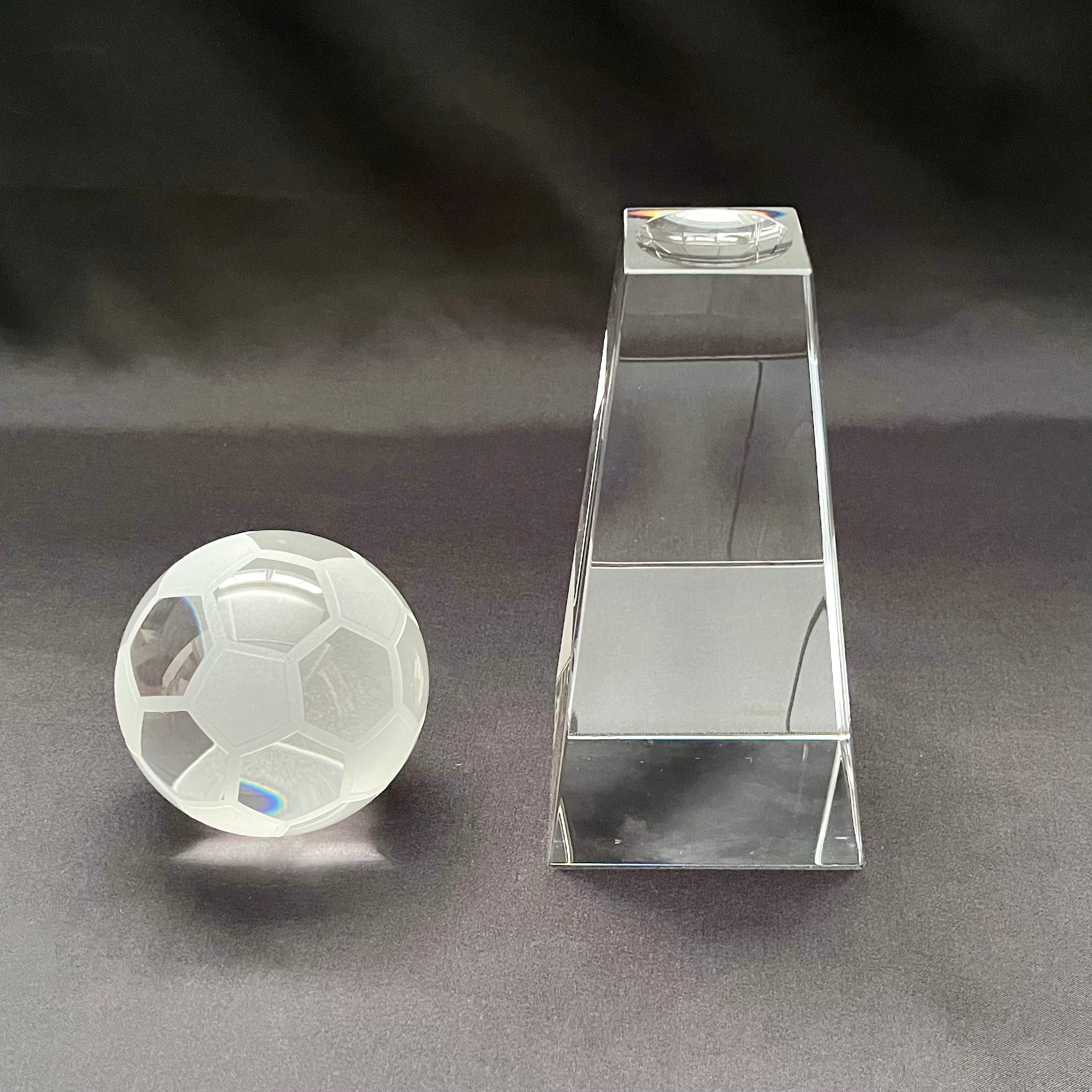 9"H Crystal Soccer Ball Award – Crystal Football Award with Base – Custom Engraved Sports Gift