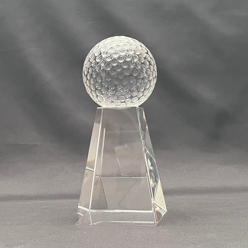7 1/2"H Crystal Golf Award – Crystal Golf Ball with Base – Custom Engraved Sports Recognition Gift