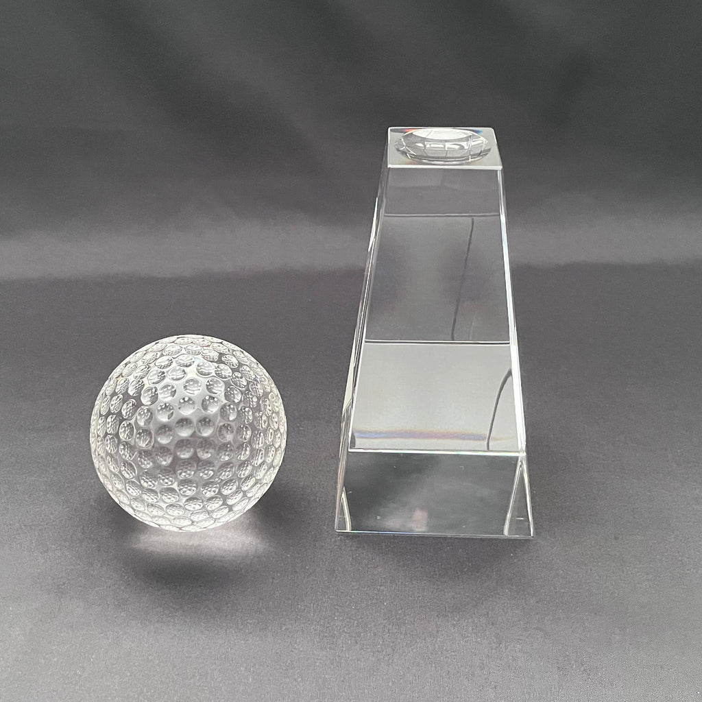 9"H Crystal Golf Tower Award – Crystal Golf Ball with Base – Custom Engraved Sports Recognition Gift