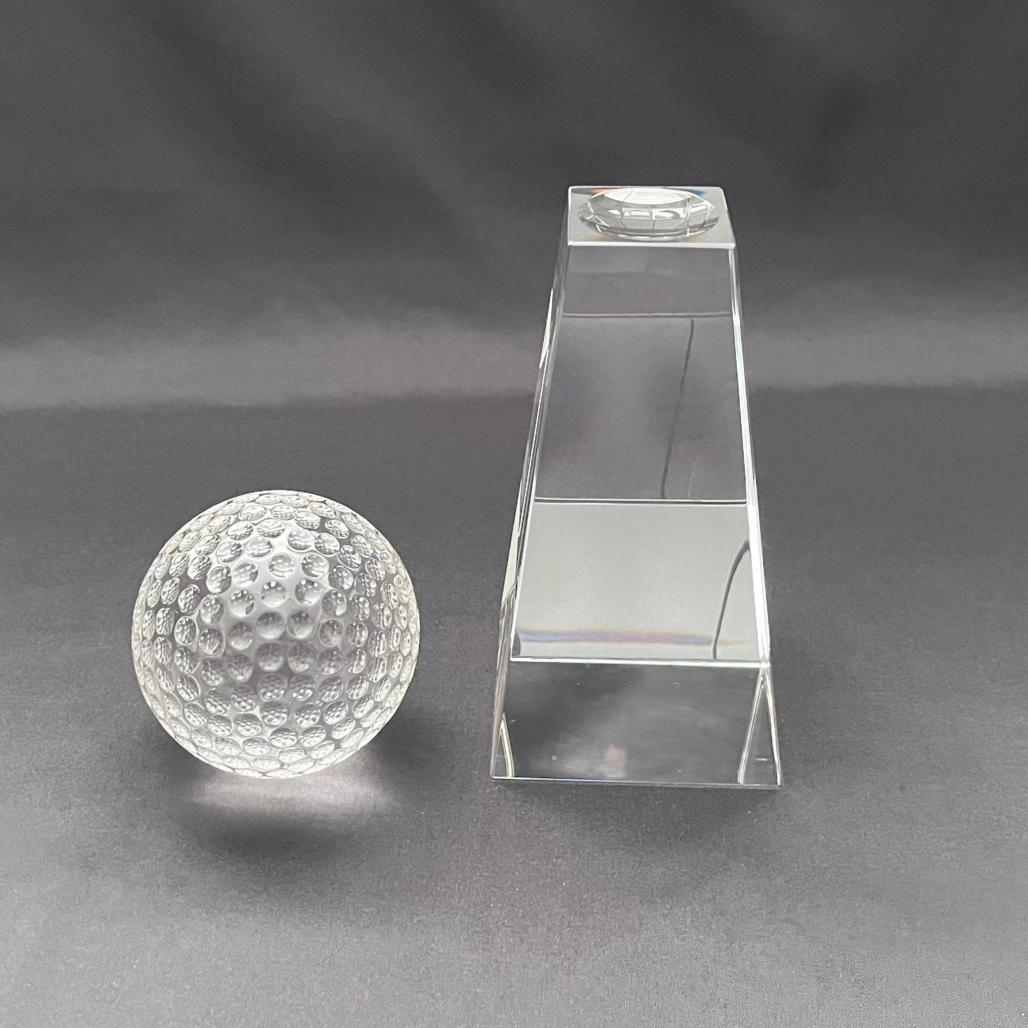 9"H Crystal Golf Tower Award – Crystal Golf Ball with Base – Custom Engraved Sports Recognition Gift
