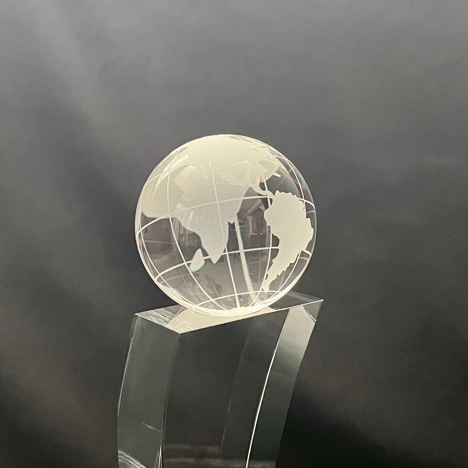 11 1/4" Crystal Globe Tower Award with Globe on Pedestal | Personalized Optical Crystal Recognition Trophy