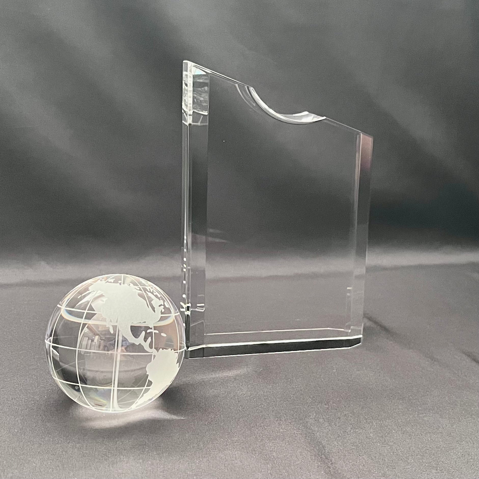 Crystal Globe Tower Award, with Spinnable Globe | Personalized Optical Crystal Recognition Trophy.