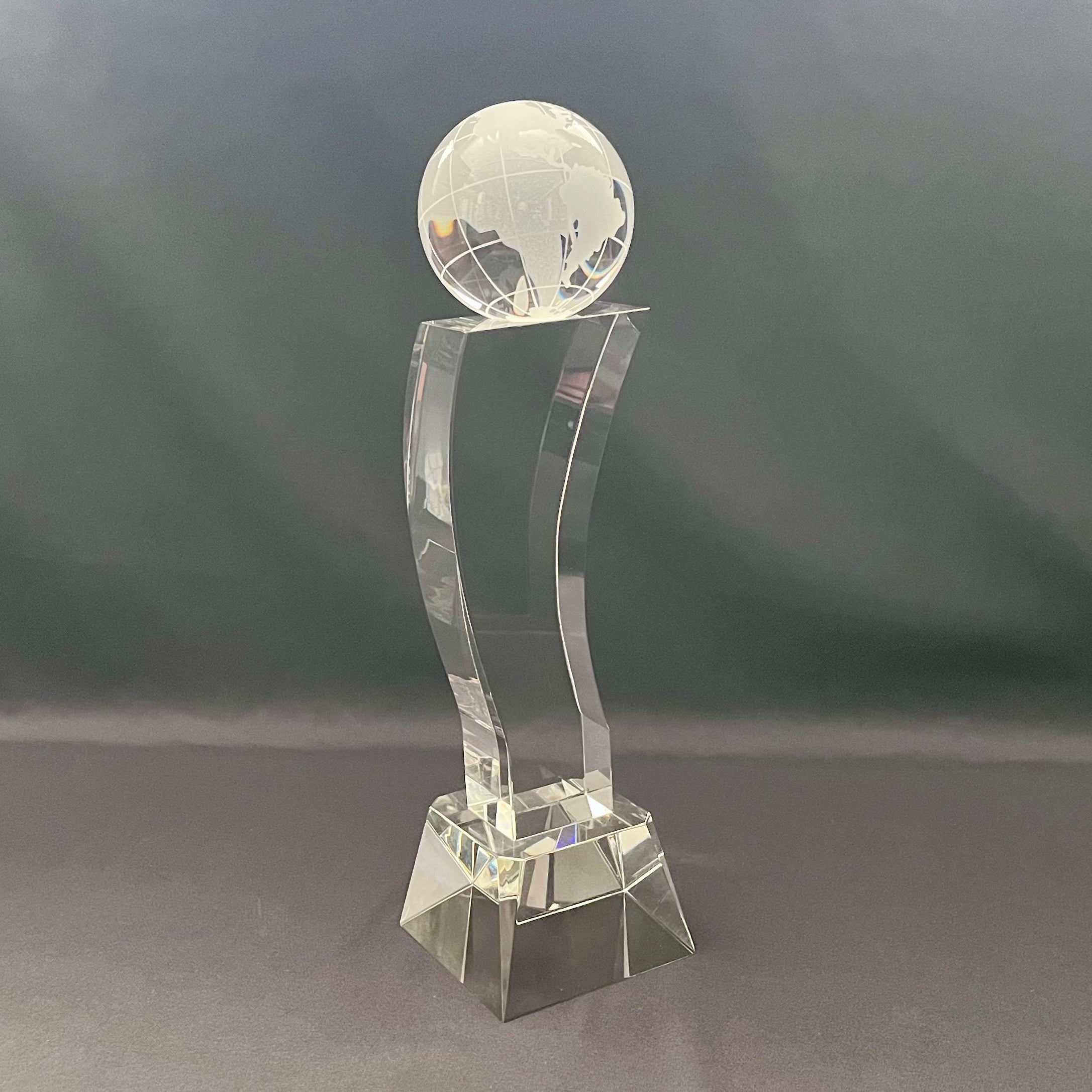 11 1/4" Crystal Globe Tower Award with Globe on Pedestal | Personalized Optical Crystal Recognition Trophy