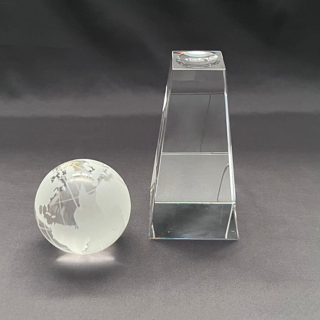 Crystal pre-etched globe on tall base 