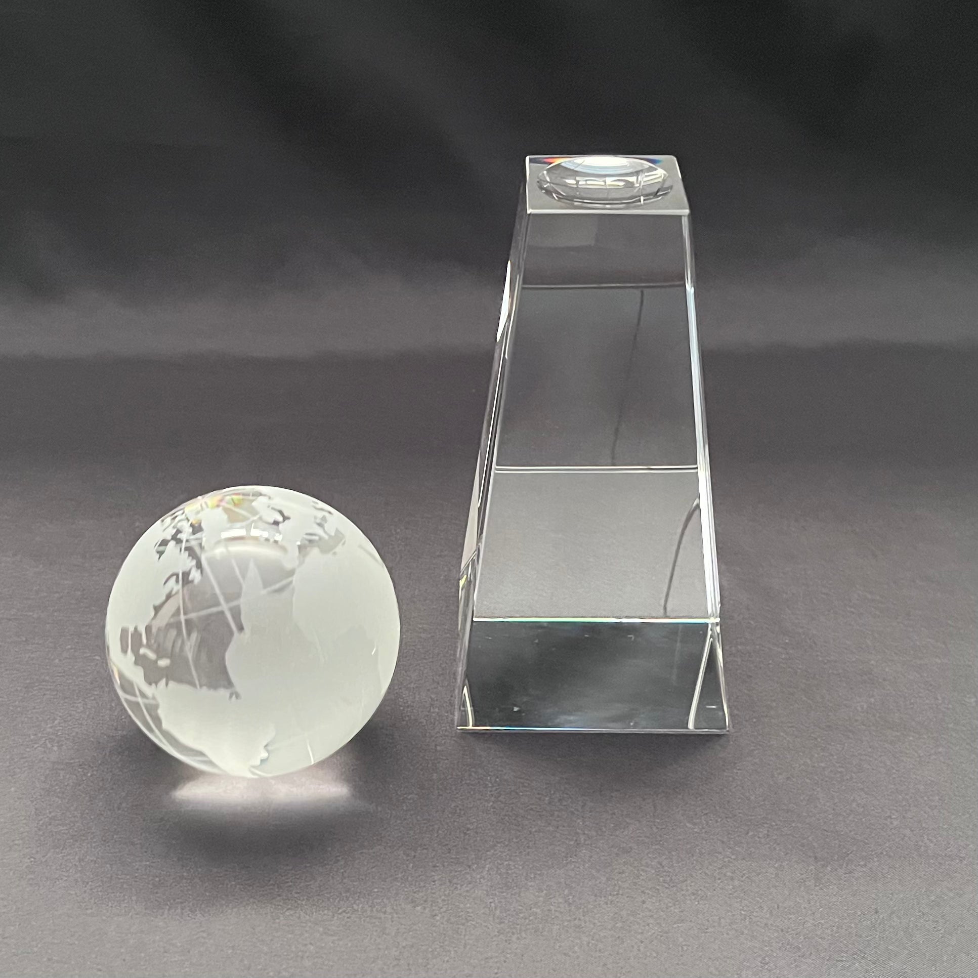 Crystal pre-etched globe on tall base 