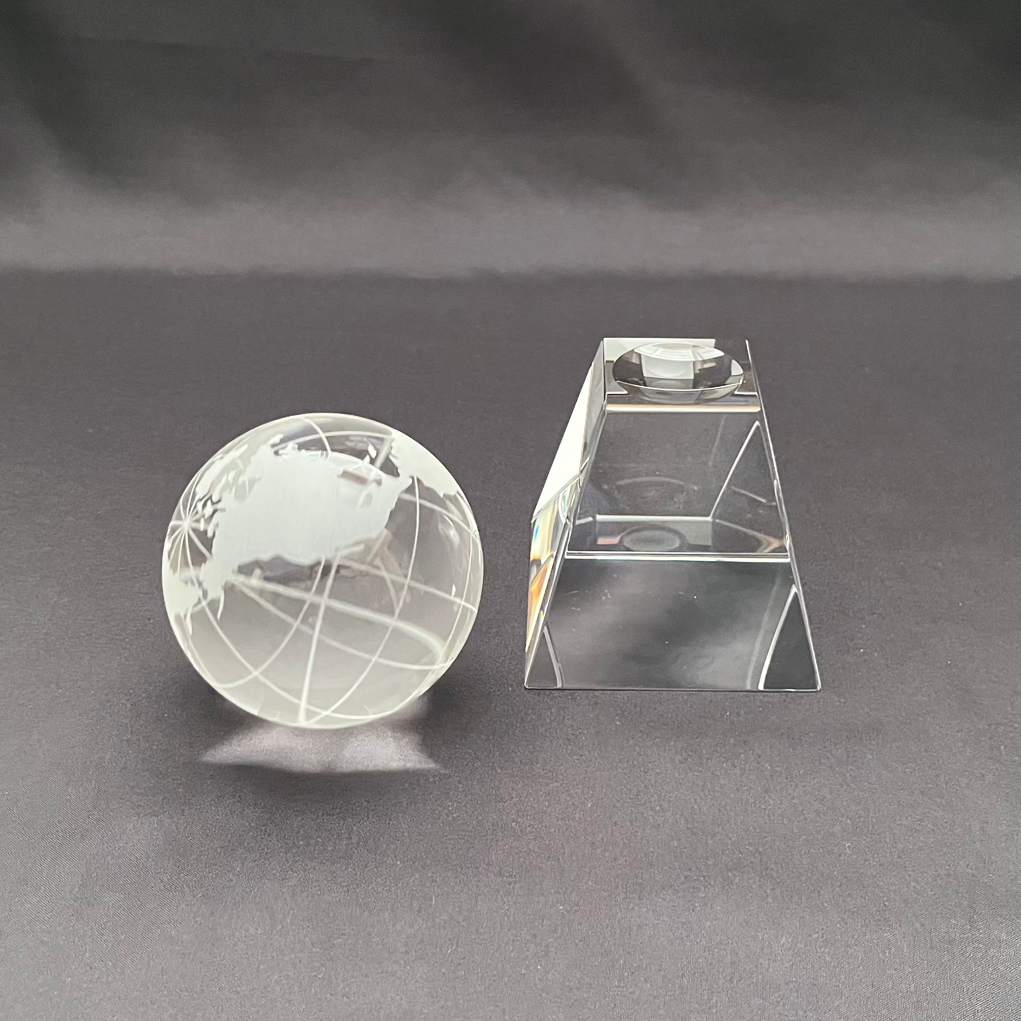 Crystal 3-D globe on crystal base 