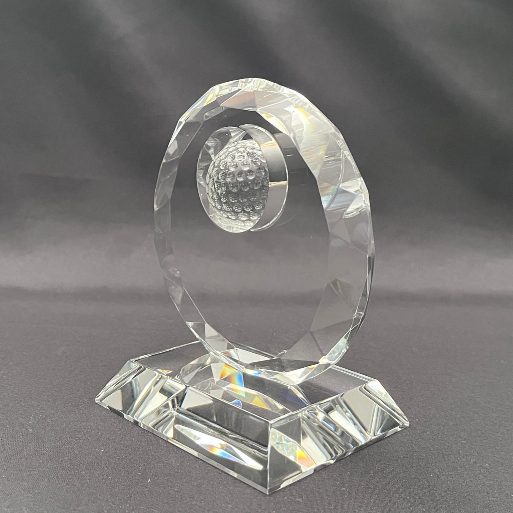 Crystal golf ball in the crystals round plaque 