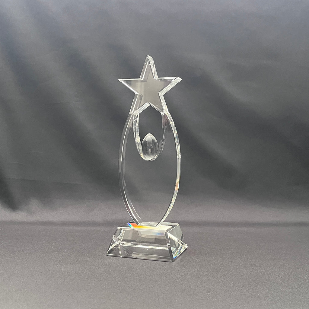 Side view of crystal star award 