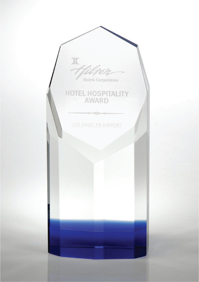 Crystal Corporate Award, Slanted Top with Bluish Bottom, Free Engraving, 3 Sizes Available, Ideal Gift, Trophy, Award,