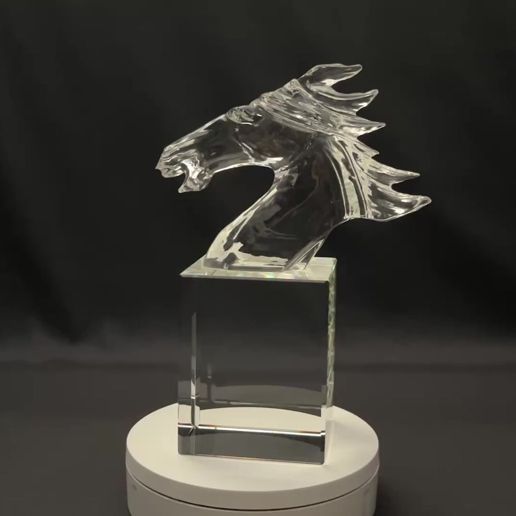 Crystal Horse Head Award – Personalized Equestrian Trophy, Custom Corporate Award