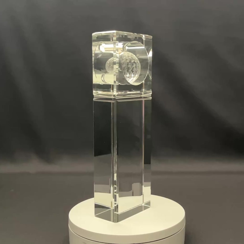 Crystal Golf Tower Award – Crystal Golf Ball with Base – Custom Engraved Sports Recognition Gifts