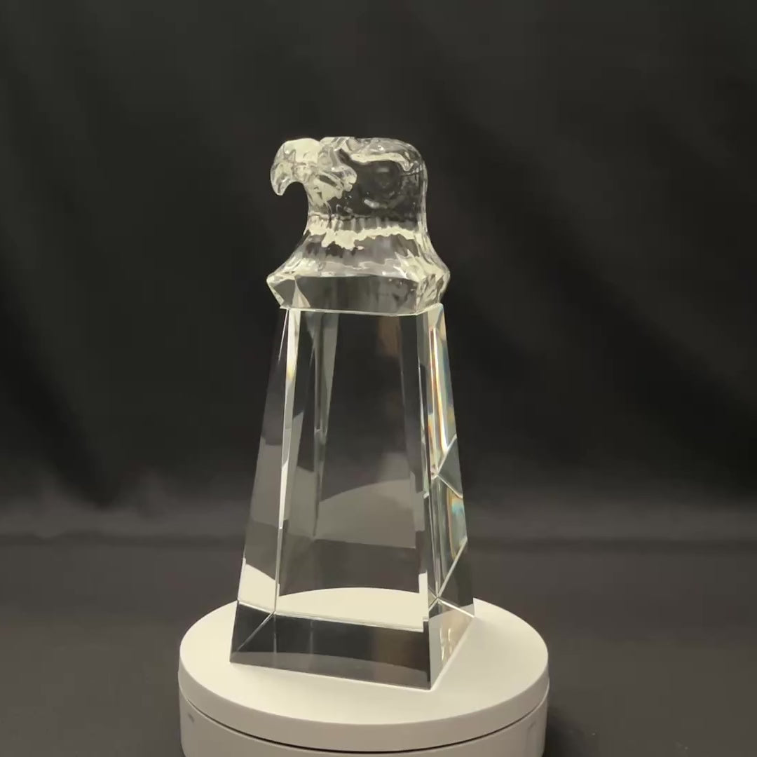 Crystal Eagle Head Award  – Personalized Crystal Eagle Trophy – Crystal Eagle Head on Base
