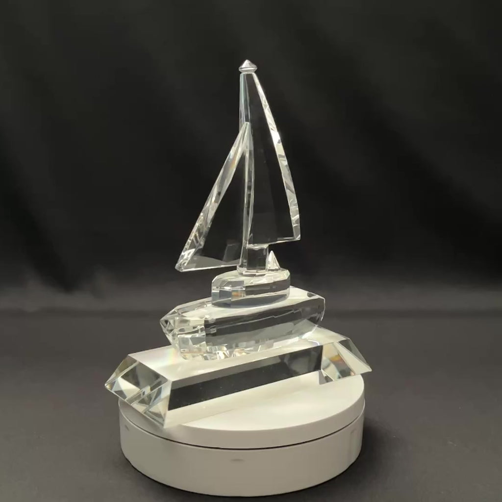 Crystal Sailboat Award, Sailboat on Base Trophy – Personalized Sailing & Boating Trophy